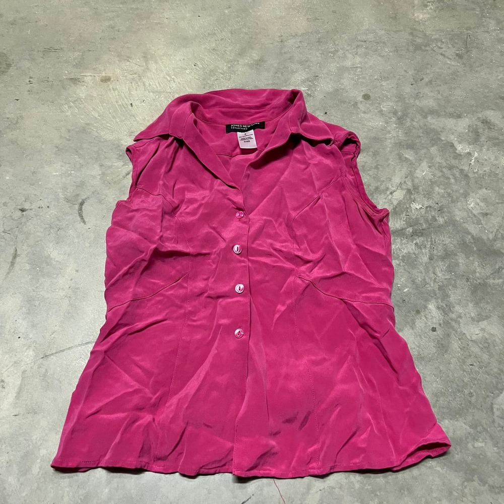 Jones New York Collection Magenta Pink 100% Silk Sleeveless Button Front Top 4